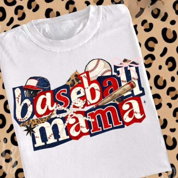 Tops - Baseball Mama Tee, Sports Mom Shirt, Baseball Bow Bat Tee